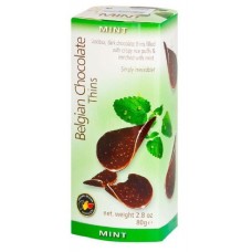 Шоколадные чипсы Belgian Chocolate Thins Mint 80гр (с мятой)